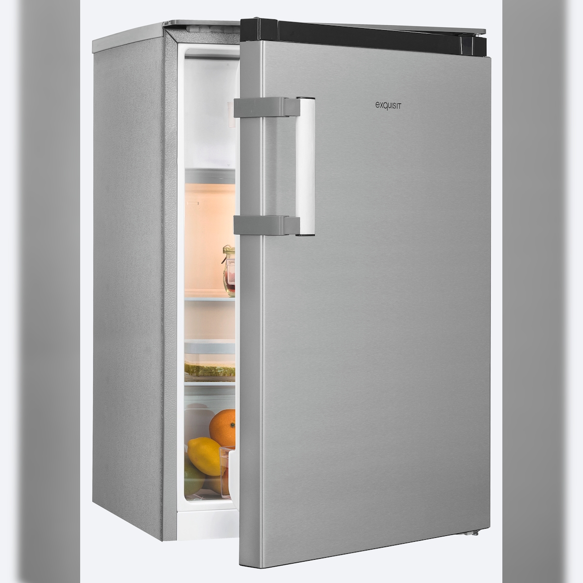 Exquisit Kühlschrank KS16-4-HEA-090E Care | 123 l Nutzinhalt | 4-Sterne-Gefrierfach | LED-Beleuchtung | Edelstahloptik Image