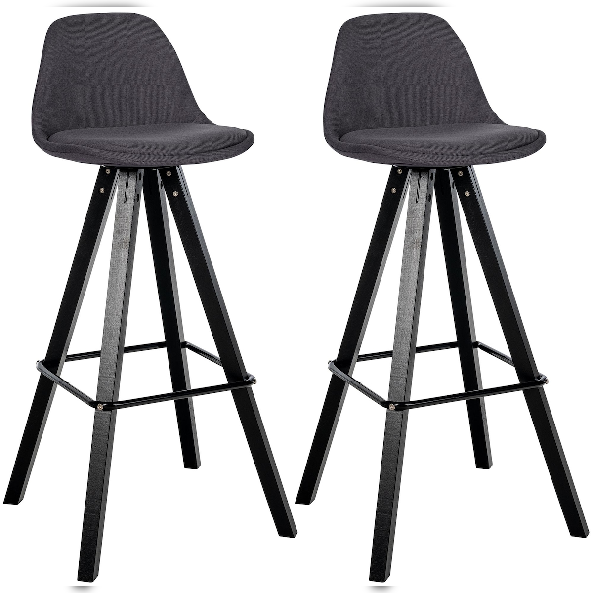 Décoshop26 - Set aus 2 Barhockern Hochstühlen Fußstützen skandinavischer Stil dunkelgrauer Stoff dunkles Holzgestell quadratisch 10_0006085 Image