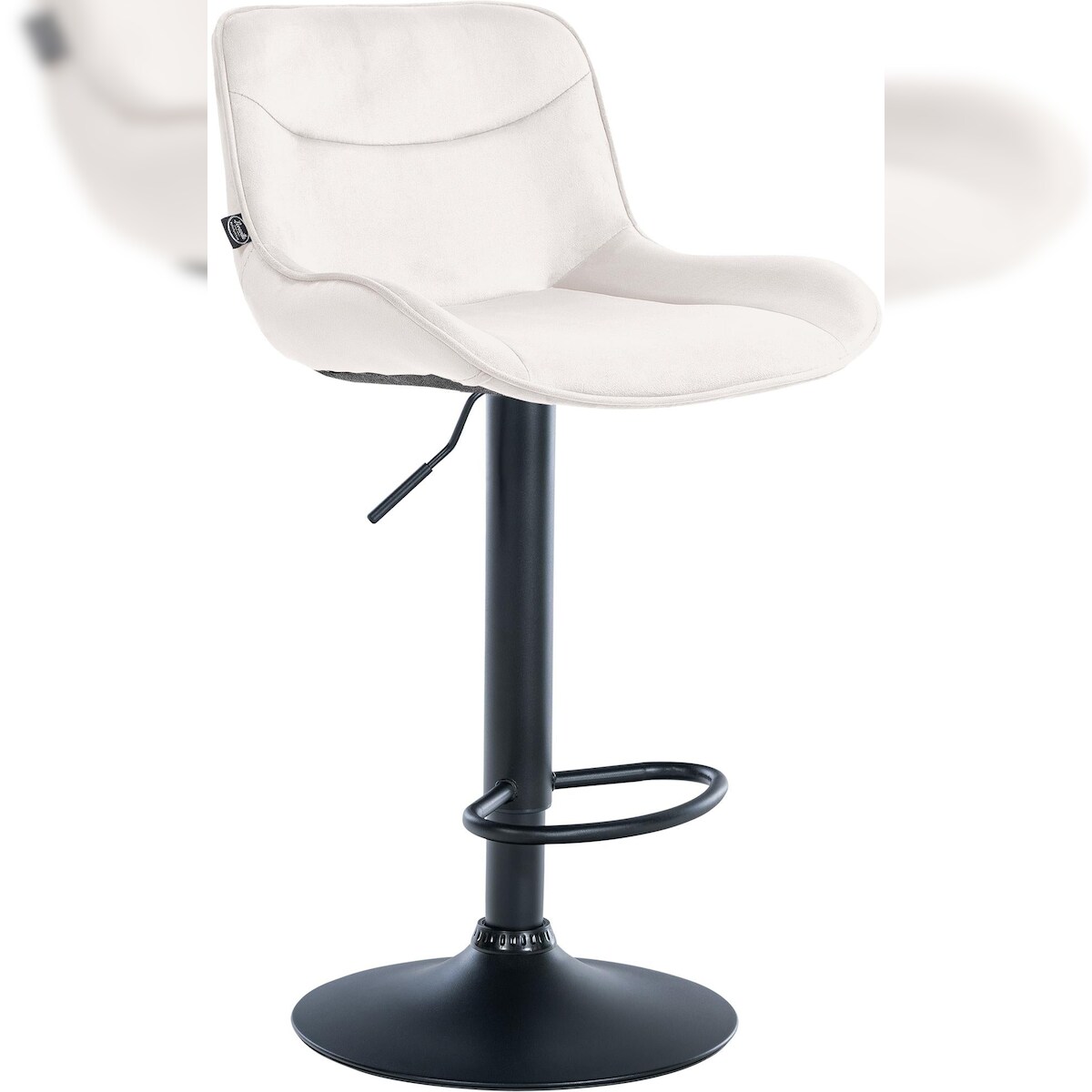 Décoshop26 - Barhocker x1 drehbar ergonomische Form Ziernähte in cremefarbenem Samt schwarzes Metallgestell 10_0005768 Image