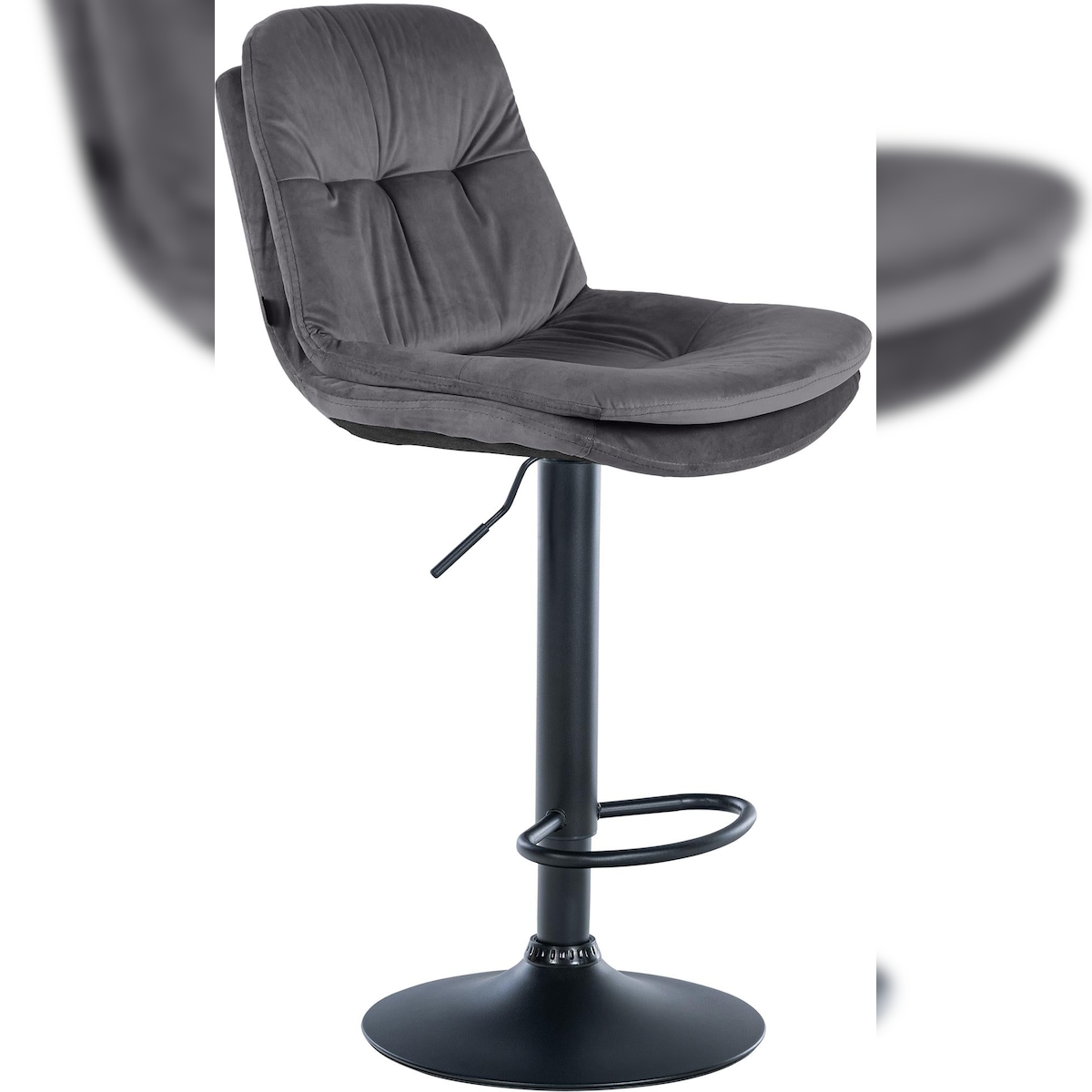 Décoshop26 - Hoher Hocker x1 für Küche und Bar mit weichem dunkelgrauem Samtsitz und schwarzem Metallgestell 10_0005693