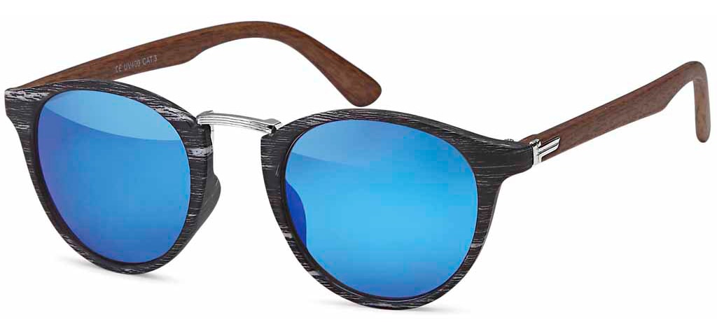 Sonnenbrille STYLEBREAKER "Panto Sonnenbrille Holzoptik Runde Retro Brille UV400", Damen, blau (gestell schwarz, silber, glas blau verspiegelt), Modisch, Sonnenbrillen Sonnenbrille
