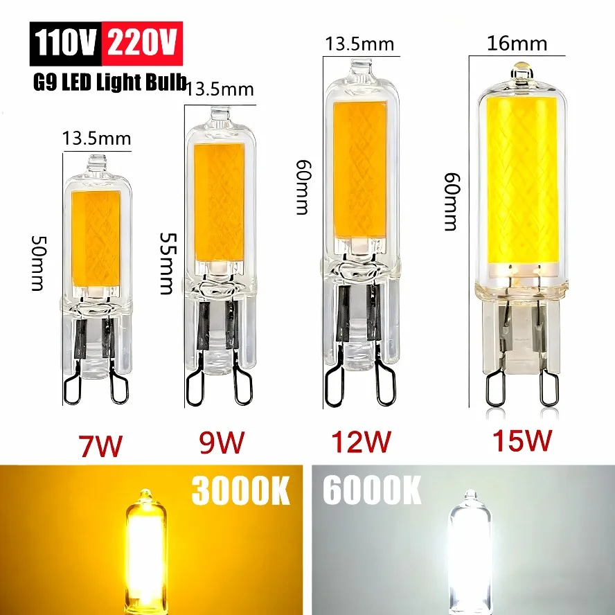 10PCS 5PCS G9 LED Glühbirne 12W 15W AC110V 220V Super Helle Glas Lampe Konstante power Licht LED Beleuchtung G9 COB Lampen Beleuchtung