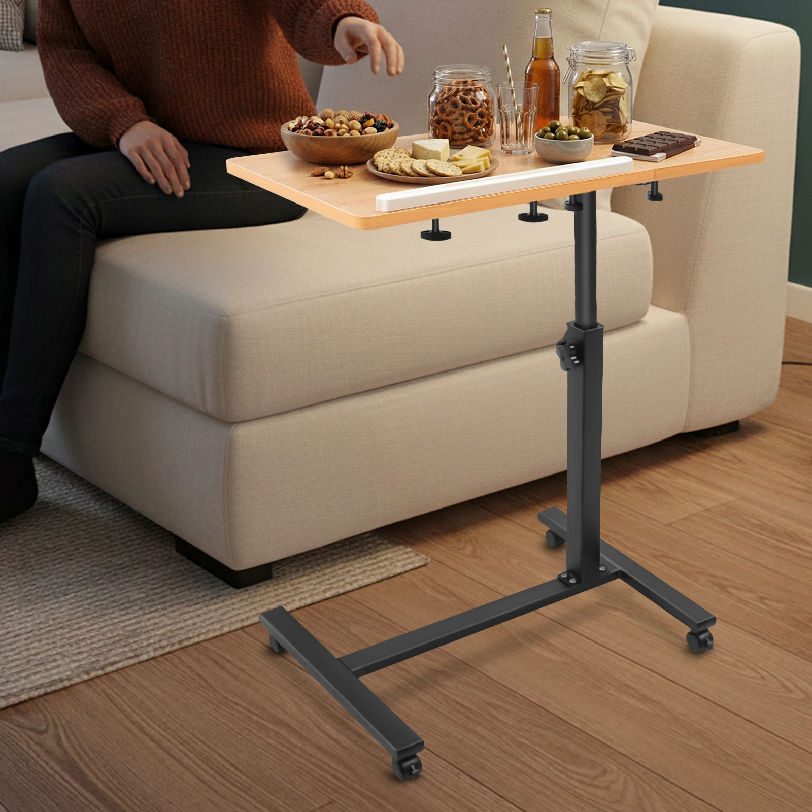 Mobiler Laptopständer, Rolltisch-Schreibtischwagen mit verstellbarer Höhe und Winkel, Nachttisch-Laptop-Tisch für Büro, Wohnzimmer