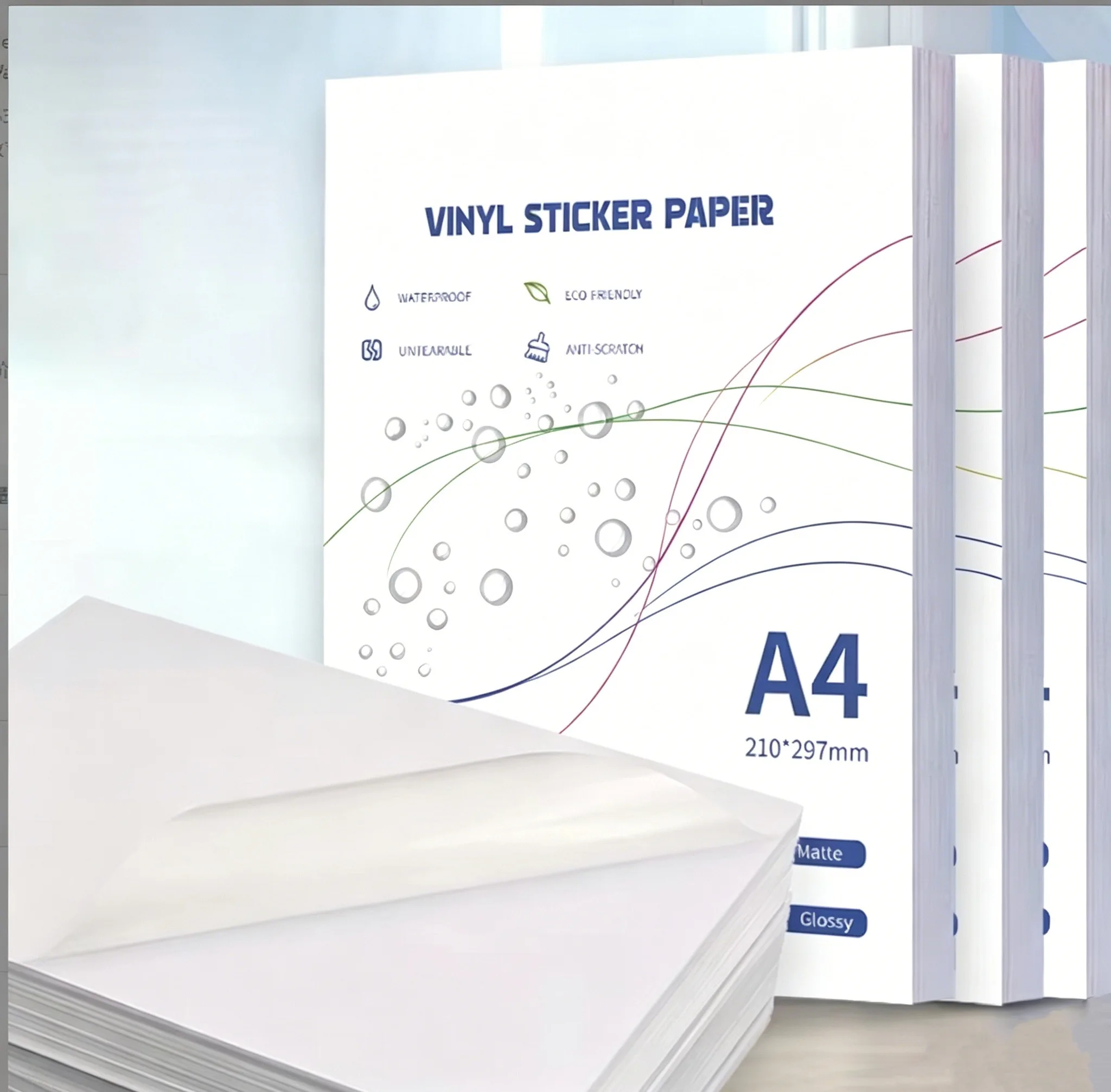 Wasserfestes, selbstklebendes Vinyl-Aufkleberpapier im A4-Format, reißfest, matt und glänzend, Etikettenaufkleber für Tintenstrahldrucker Image