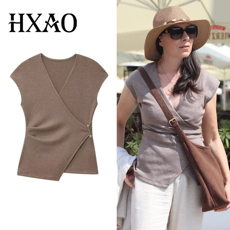 HXAO Rüschen Top Frauen Sommer frauen Korsett Tank Top Sexy Street Style Tops Braun Pin Weibliche Kurzarm Shirt Ausgehen tops