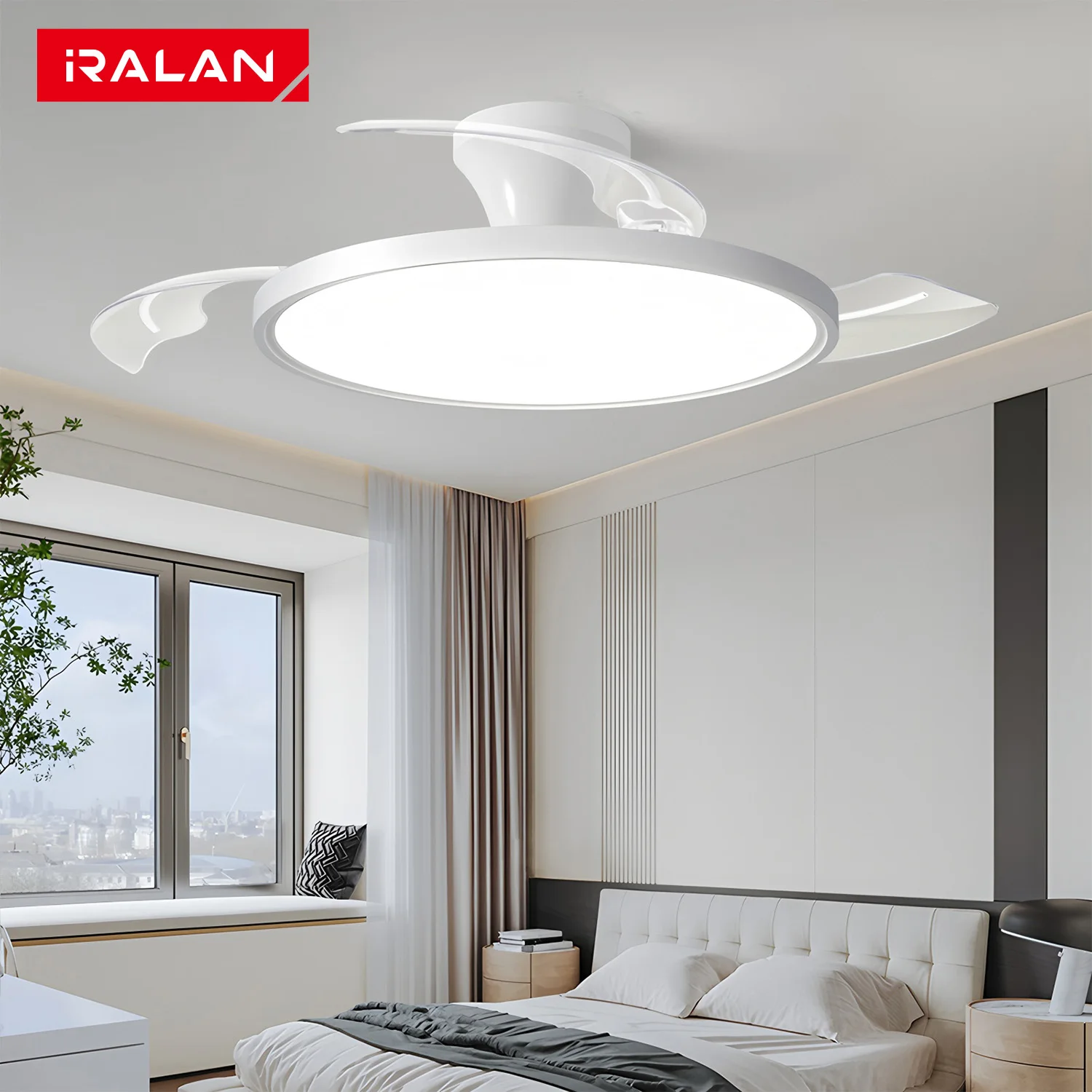 IRALAN Moderner unsichtbarer Deckenventilator mit LED-Licht, Gleichstrommotor, großes Luftvolumen, Fernbedienung für Schlafzimmer, Esszimmer Image