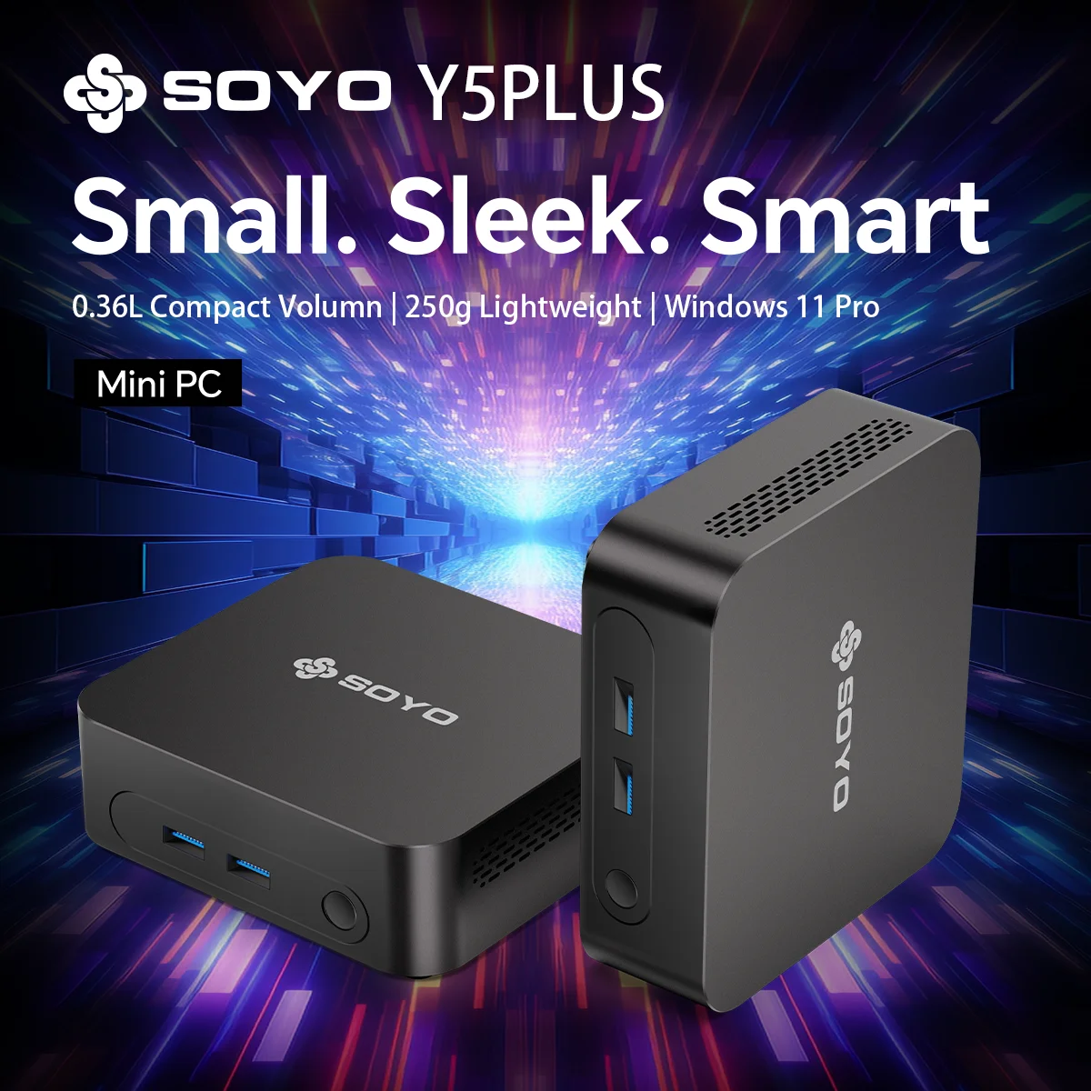 Mini-PC SOYO Y5 PLUS, Intel i7 4. Generation 4600U, 8 GB RAM, Speicherplatz, Windows 11 Pro, WLAN und Bluetooth, kompakter Desktop-Computer