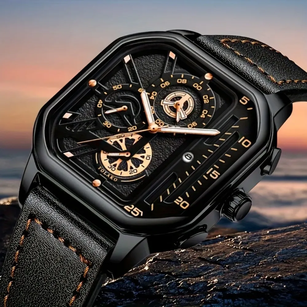 Luxus Große Zifferblatt Männer Quadratische Uhr Casual PU Lederband Männer Sport Uhren