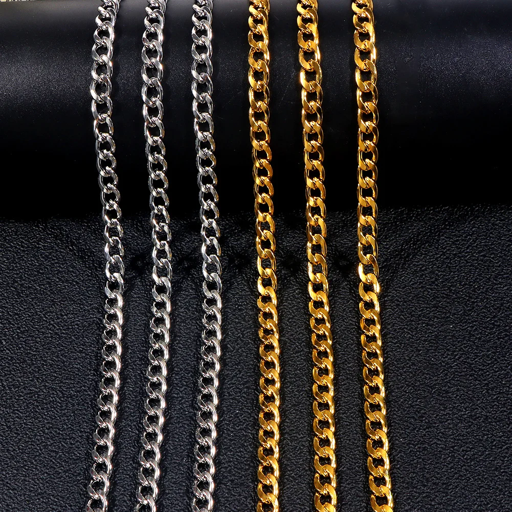 Edelstahl Kubanische Gliederkette Halskette für Männer und Frauen, 5MM Gold Silber Farbe Panzerkette, Unisex Hip-Hop Schmuck Geschenk