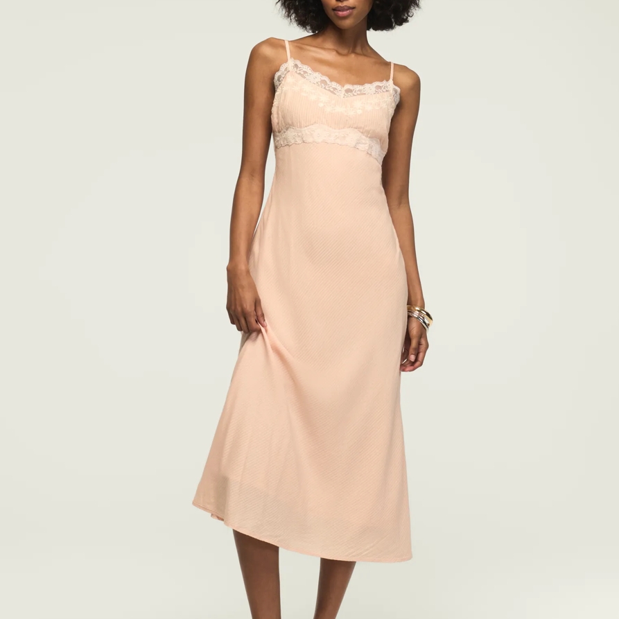 Lucky Brand Lace Trim Midi Dress - Women's Clothing Dresses Shirt Midi Dress in Blush, Size L