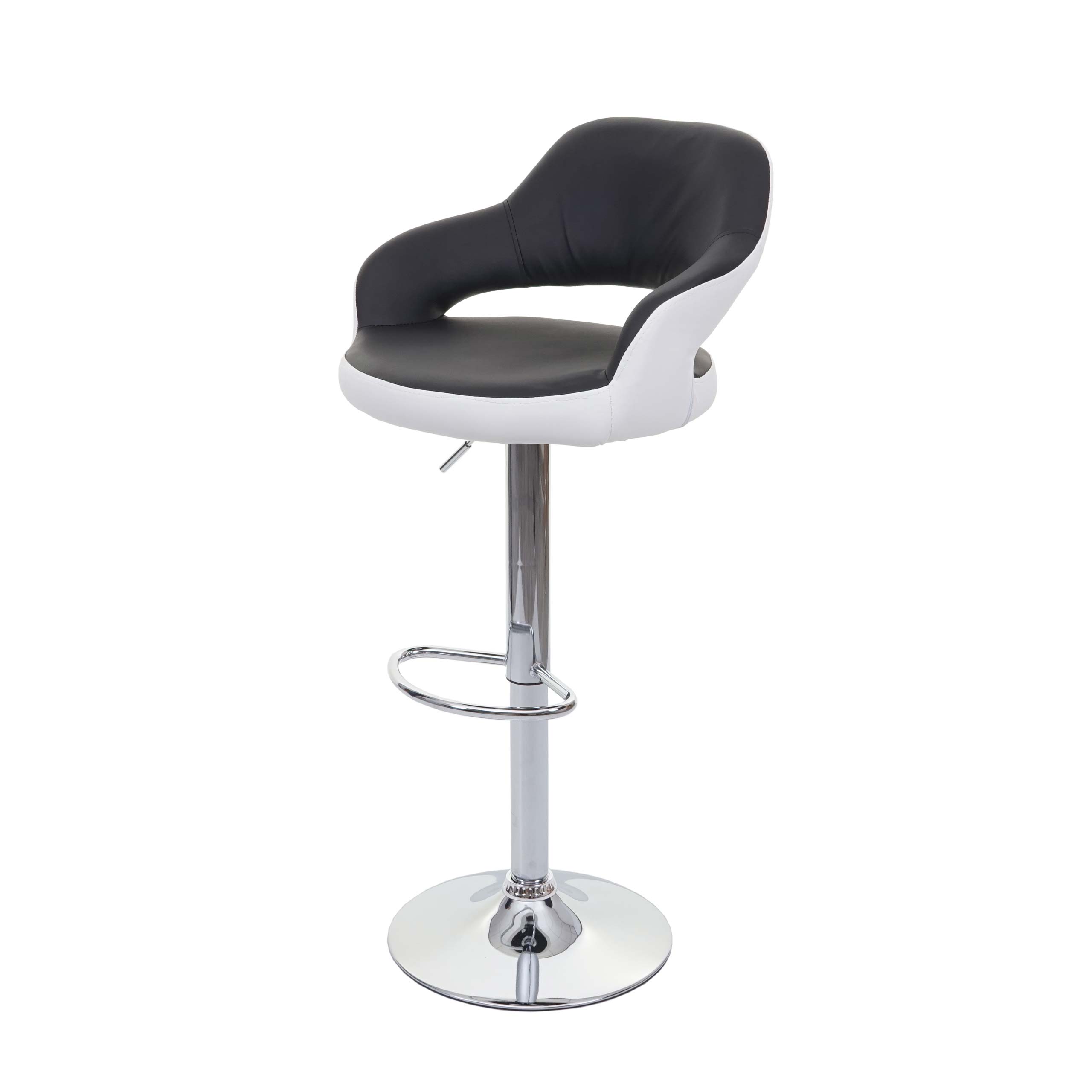 Barhocker HWC-F16, Barstuhl Tresenhocker Drehhocker, mit Lehne Kunstleder ~ schwarz-weiß Image
