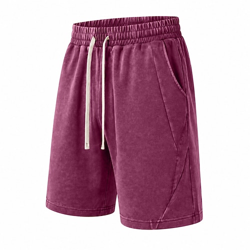 Herren Shorts Sommershorts Freizeitshorts Acid Wash Shorts Tasche Elastischer Bund Rein Einheitliche Farbe Gewaschen Komfort Atmungsaktiv Über dem Knie Lässig Outdoor Strand Urlaub Mode Schwarz Rot Image