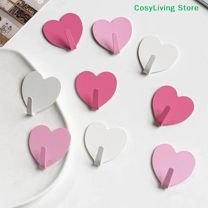 5 Stück Rosa Herzförmige Haken Selbstklebende Wand-Kleiderhaken Handtuchhalter Edelstahl Klebrige Schlüsselhaken Niedliche Kinderzimmer-Deko-Haken
