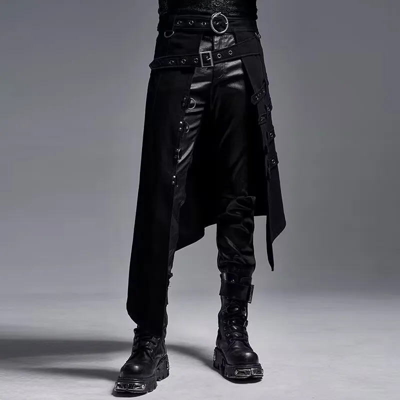 Herren Punk Plissierter Rock Dark Steam Gothic Asymmetrischer Rock Party Herrenmode Schwarze Kette Tanzmode