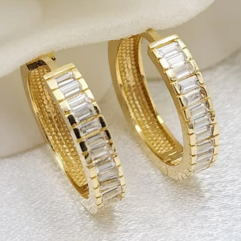 Modische Klassische Goldene Ohrringe mit Baguette-förmigen Kubischen Zirkonia Einfaches Design Damen Party Bankett Glänzende Ohrringe Schmuck Image