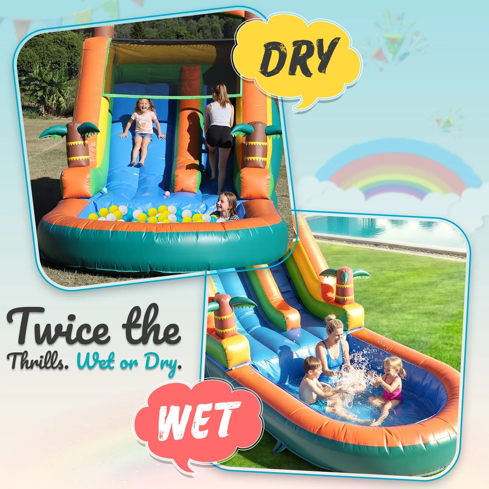 Heiß begehrte 6,4 m große, kommerzielle, aufblasbare Hüpfburg-Wasserrutsche aus 100 % PVC mit 950-W-Luftgebläse für Kinder und Erwachsene, Kinderspielplatz Image