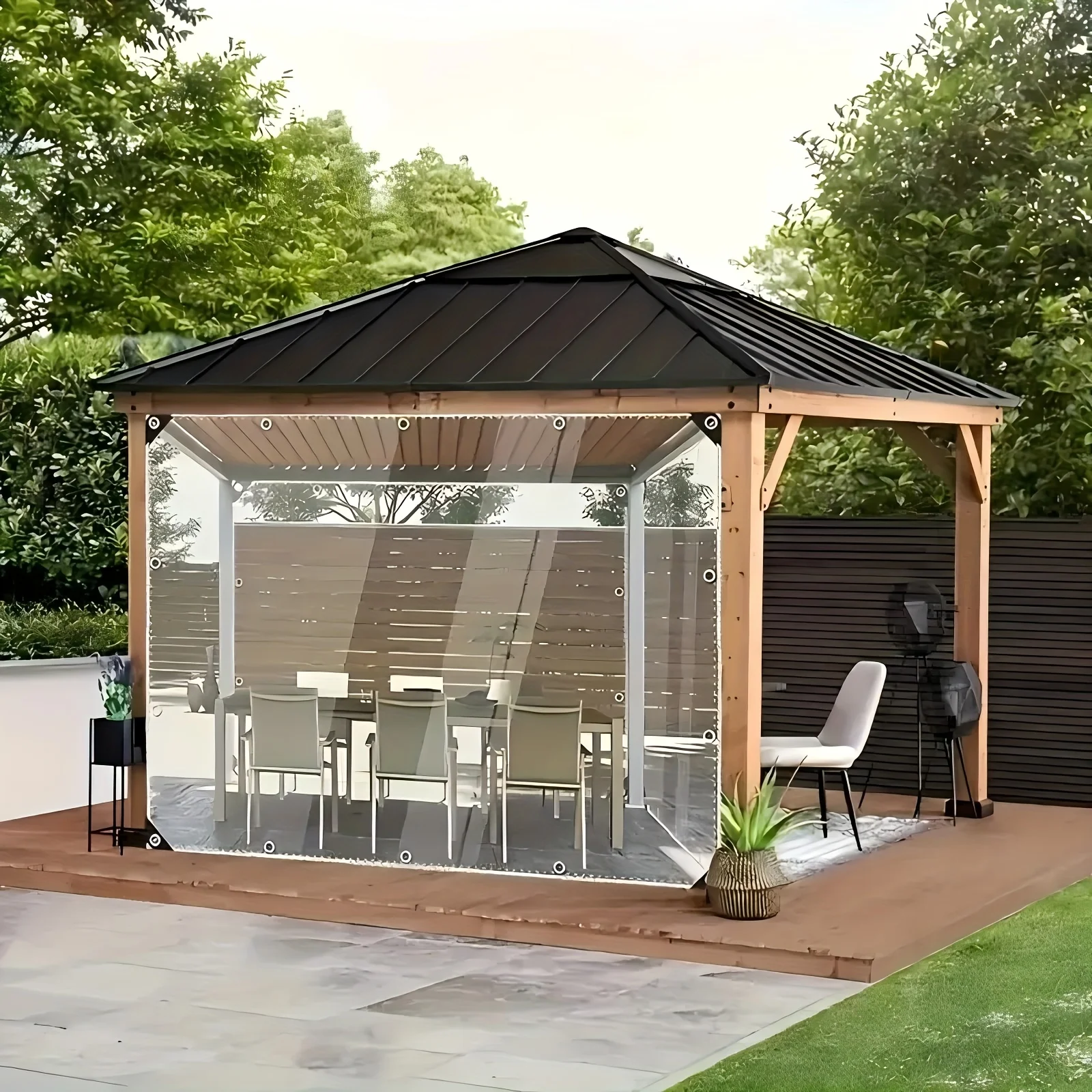 [Extra dicke transparente PVC-Wind- und Wasserdichtplane] Hergestellt aus 20 mil dickem Material mit hervorragender Reißfestigkeit, i Image