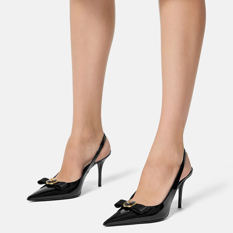 2026 New Black High Heels Women's Stiletto Heel Pointed French Temperament Bow Pumps Single Shoes Women