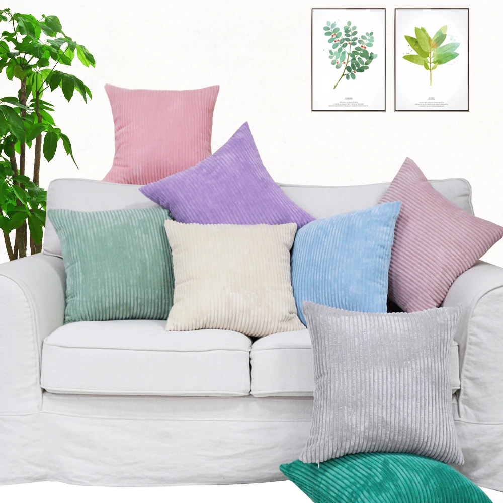 Maßgeschneiderte Größe 40/45/50/55/60/70 cm Cord gestreifter Kissenbezug für Sofa Stuhl Auto KissenbezugHT-NPCJC-C Image