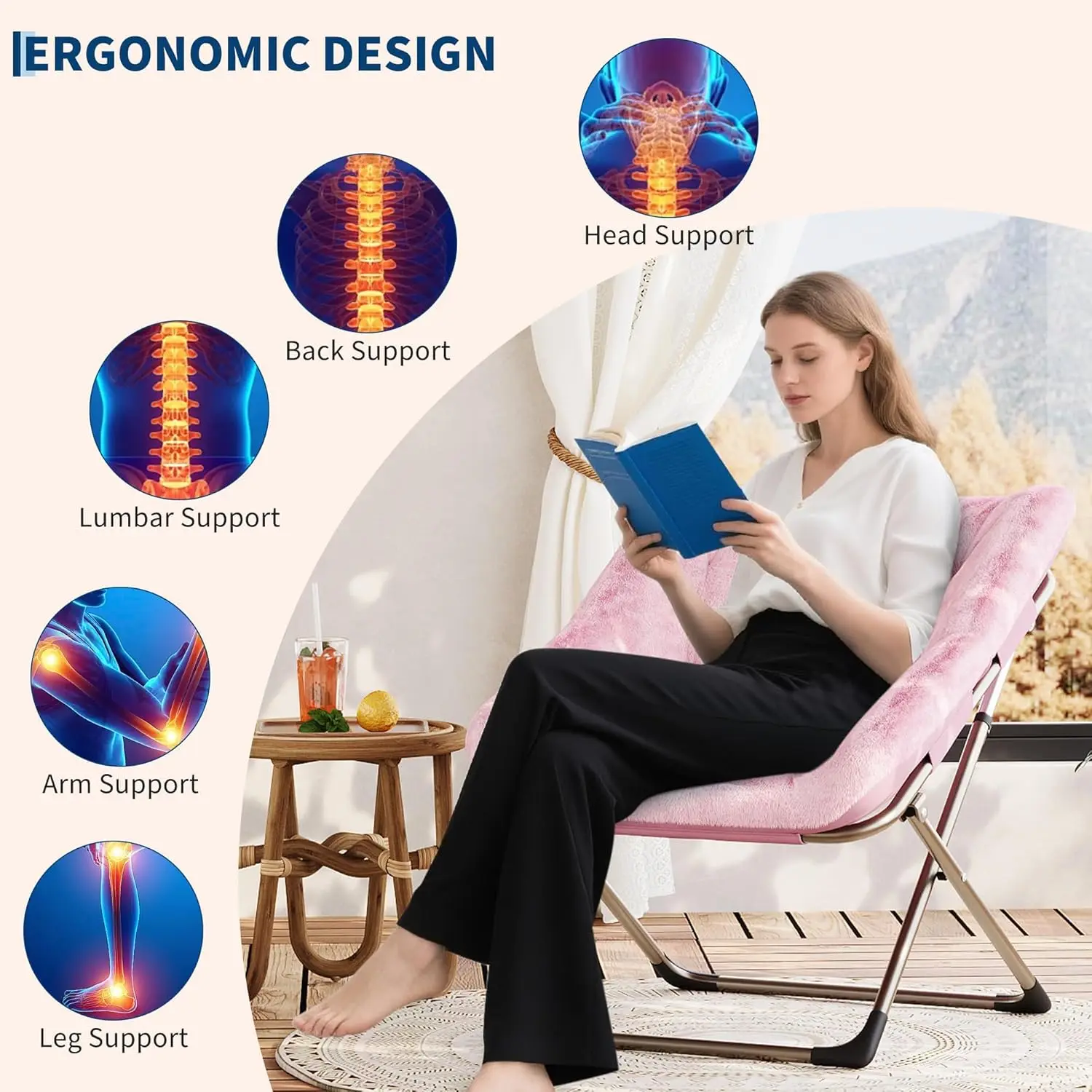 Extragroße klappbare Lounge-Sessel im 2er-Set für Erwachsene: Weiche Kunstfell-Relaxsessel, flexible, bequeme Lesesessel für Schlafzimmer, Wohnzimmer & Jugendzimmer, gepolsterte Saucer-Moon-Chairs,