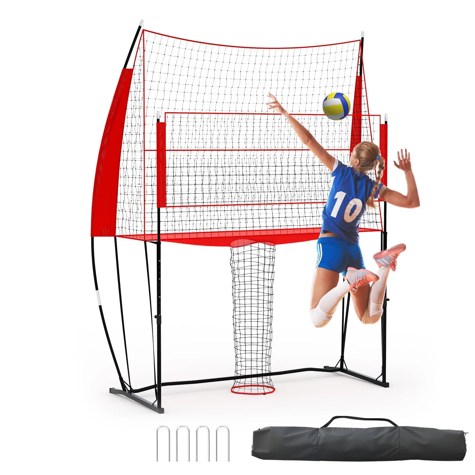 Tragbares Volleyballnetz-Set, höhenverstellbares Volleyball-Trainingsgerät mit Tragetasche für drinnen und draußen, 240 x 330 cm Image