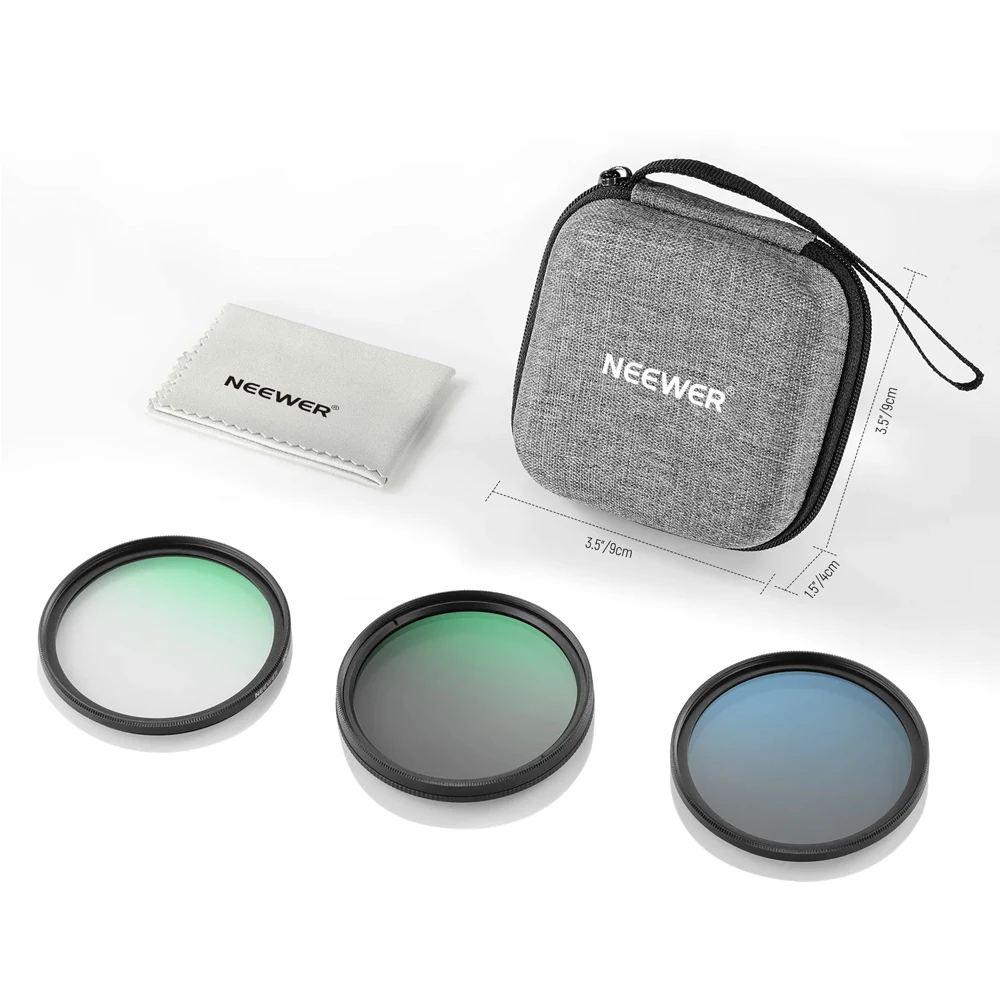 NEEWER Kameraobjektiv-Filter-Set ND4 + UV + CPL Filter 3-teiliges Set mit Filteretui und Reinigungstuch*1, für 37mm-82mm Kameraobjektive Image