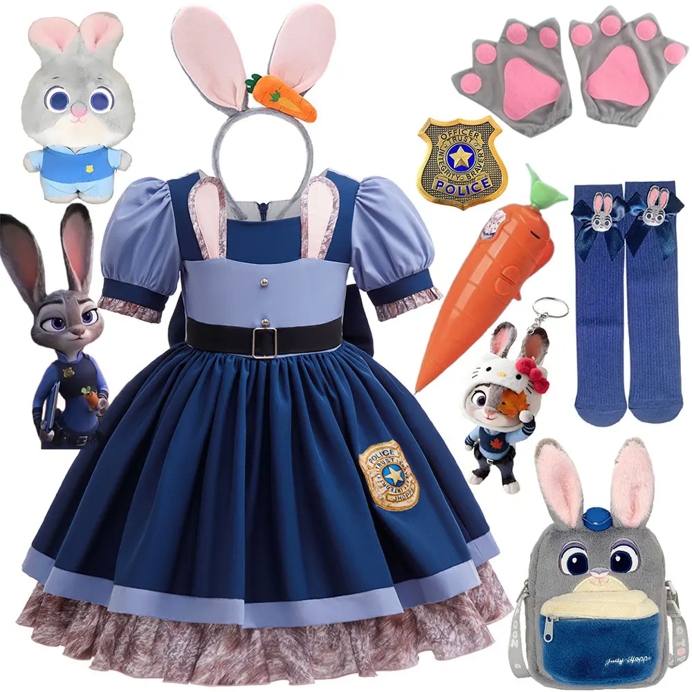 2026 Disney Zootopia Judy Hopps Prinzessinnenkleid für Mädchen, Halloween, Karneval, Geburtstag, Party, Cosplay, elegantes formelles Ballkleid-Outfit