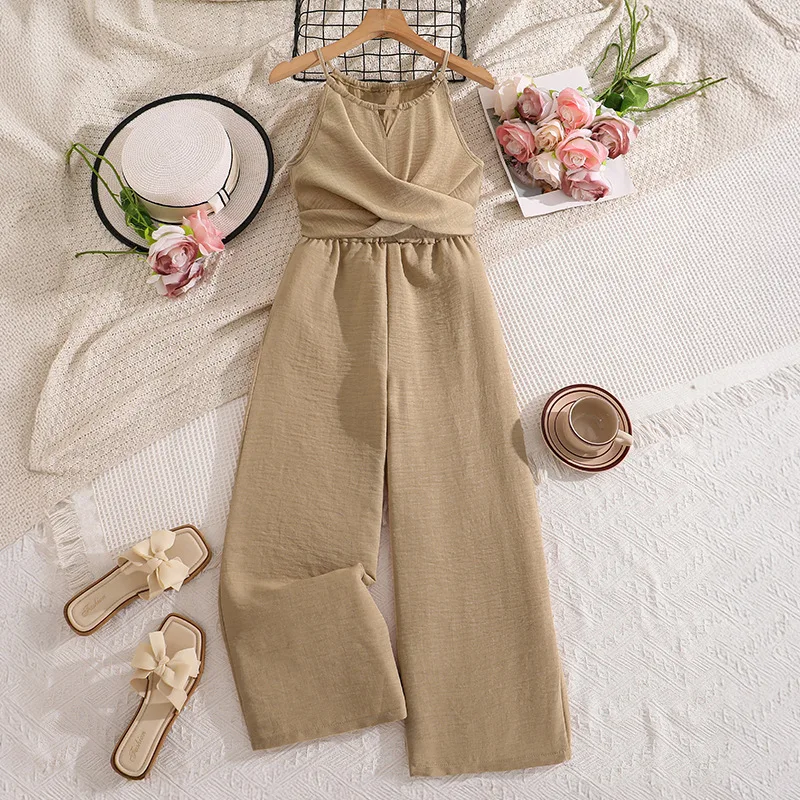 Mädchenkleidung Sommer Neuer Einfarbiger Lässiger Träger-Jumpsuit mit Schlanker Passform und Taillierung Image