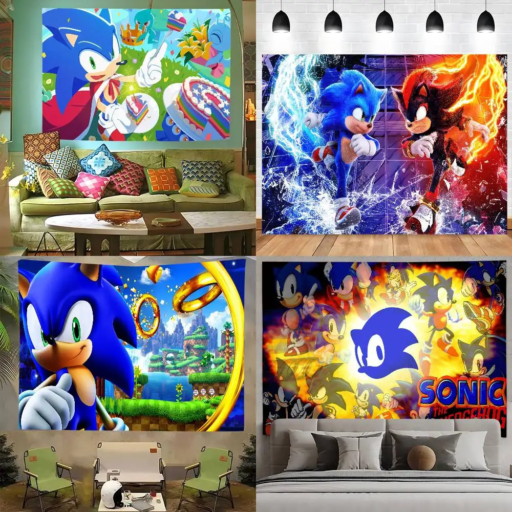 S-Sonic the Hedgehog Fotostudio-Hintergrund Outdoor-Hausparty-Dekoration Fotohintergrund Vorhang Kulisse Image