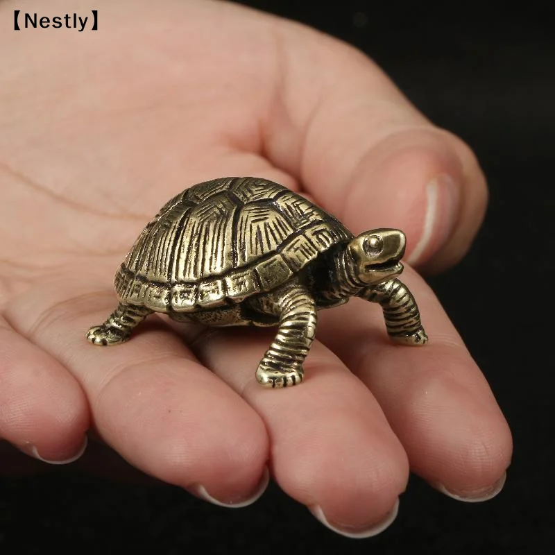 Schildkrötenstatue aus reinem Kupfer, Vintage-Messing-Schildkrötenfiguren, Desktop-Feng-Shui-Ornament, Miniaturen, antike Teehaustier-Kunsthandwerke 〔Nest〕 Image