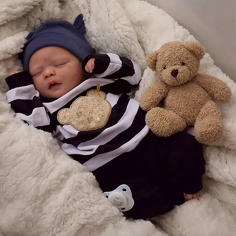 Reborn-Puppen Junge 18 Zoll Handgefertigte Reborn-Babys Echt Weiche Vinyl-Silikon Lebensecht Aussehende Neugeborenen-Puppen
