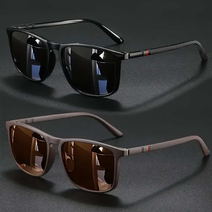 2 Stück Luxuriöse Quadratische Vintage Casual Modische Sonnenbrillen für Männer und Frauen Mode Reise Fahren Angeln Sonnenbrillen Herren Eyewear Image