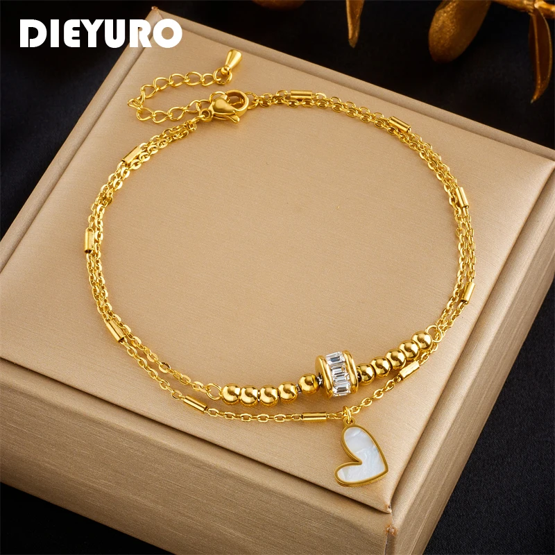 DIEYURO 316L Edelstahl Herz Liebe Fußkettchen Für Frauen Mädchen Neue Trend Armbänder Knöchel Ketten Lichtecht Schmuck Geschenk party Image