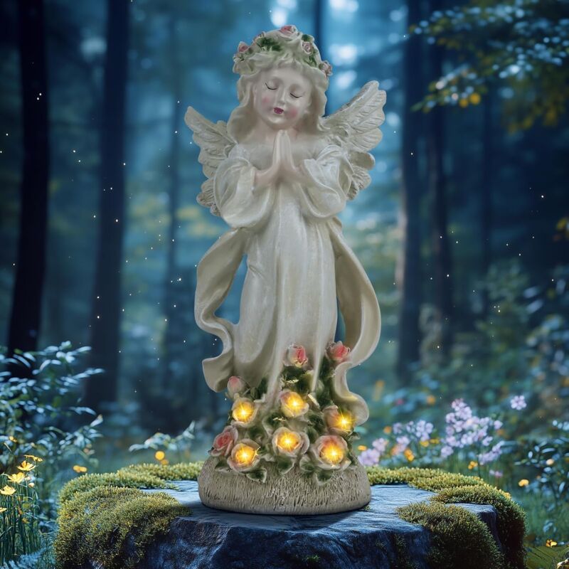 Statua Di Angelo Da Giardino A Energia Solare, Lampada Solare Per La Preghiera, Scultura Di Angelo Fatato, Statua Da Giardino Per Esterni, Statuetta Di Angelo Custode, Scultura Decorativa Impermeabile