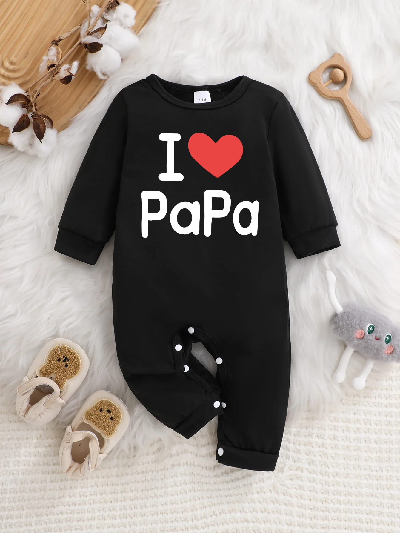 Baby-Langarmbody mit lustigen Buchstaben-Prints, Knopfdesign, pflegeleicht, geeignet für frischgebackene Eltern. Image