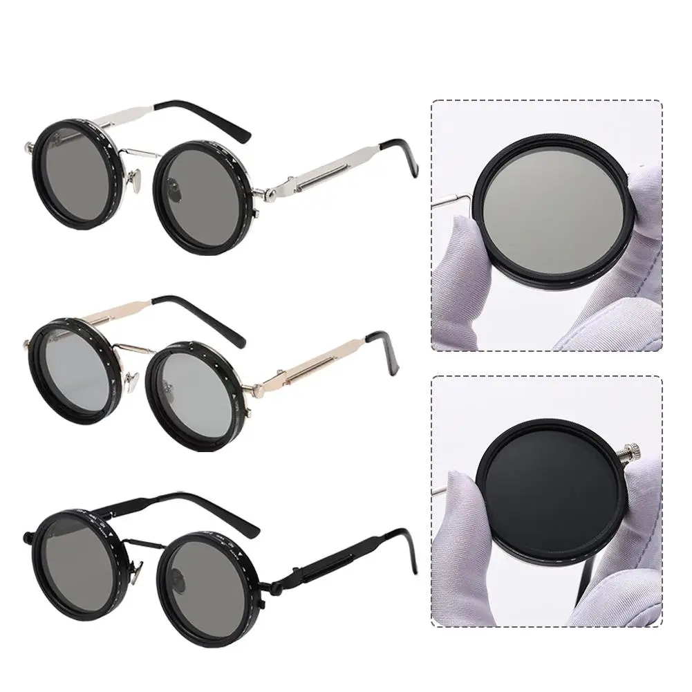 Polarisierte Runde Sonnenbrille für Herren ND9 Einstellbare Dimm-Sonnenbrille für Damen Retro Punk Angelbrille Outdoor-Brille UV400-Schutz Image