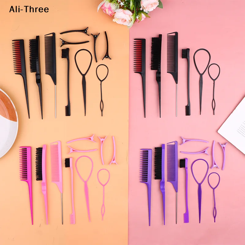 Set di 6/10 Pezzi per lo Styling dei Capelli: Spazzola per Volume, Pettine Triplo per Volume, Pettini a Coda di Topo, Spazzola per Bordi, Strumenti per Capelli, Strumento per Treccine, Strumento a