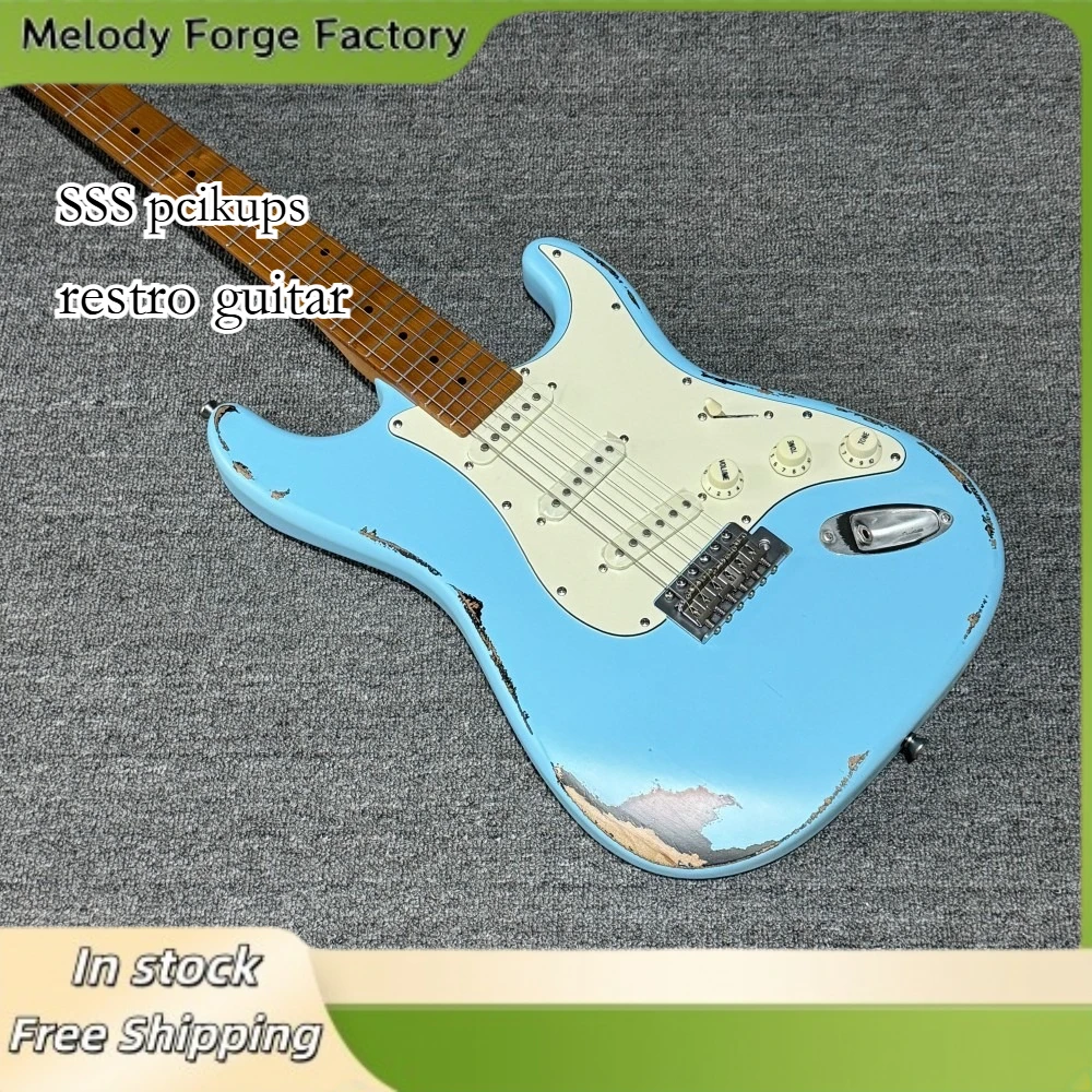 Vintage Blaue STS E-Gitarre Bestseller Ahorn-Griffbrett 22 Bünde Kostenloser Versand Geeignet für Anfänger Auf Lager Image
