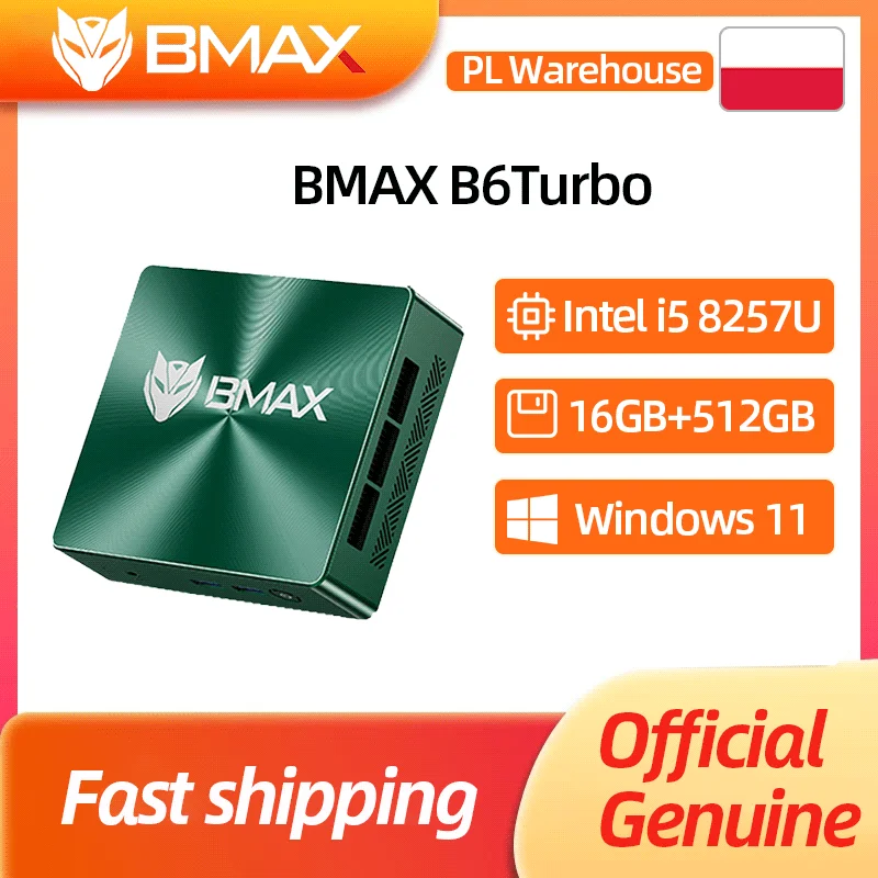 Mini-PC BMAX B6 Turbo Intel Core i5 8257U Windows 11 Pro 16 GB RAM 512 GB SSD Ethernet 1000 Mbit/s HDMI USB DP Bluetooth Computer Minipc