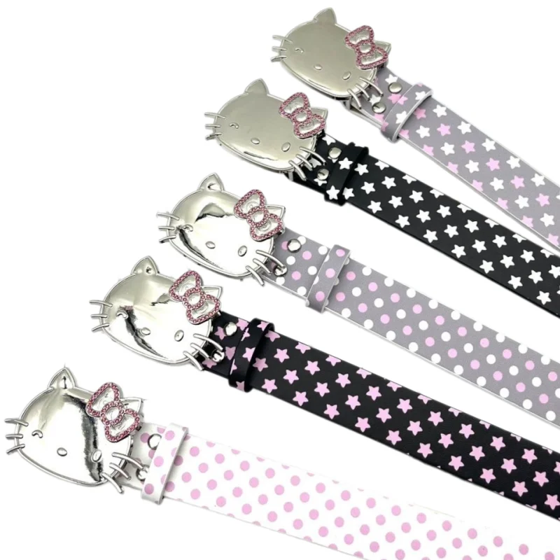 Neu von Sanrio Cartoon Kawaii Hello Kitty Fünf-Sterne Polka Dot Serie Gürtel mit Rosa Diamantschnalle, Y2k Jeans Rock Accessoires