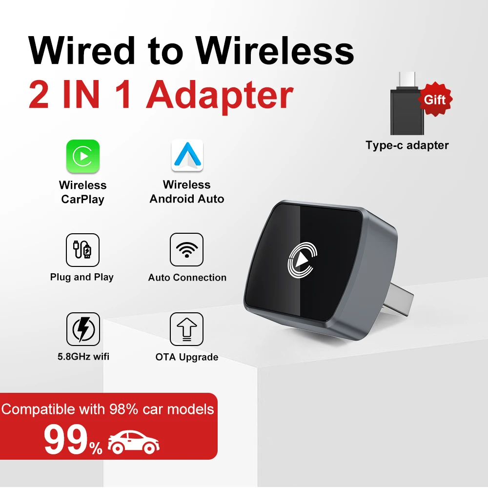 Original FLIXIVI 2-in-1 CarPlay Wireless CarPlay Android Auto Adapter USB-Dongle Mini-Box Plug-and-Play Wireless CarPlay für Autos Image