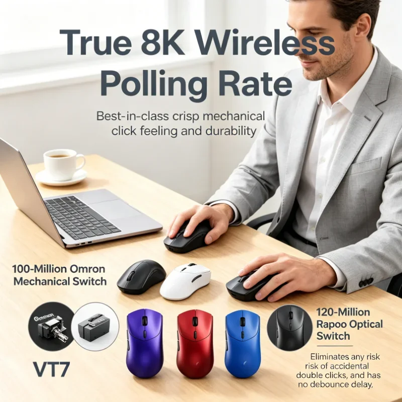 Rapoo VT7 MAX GEN Gaming-Maus, 53 g, superleicht, echte 8K-Polling-Rate, kabellos, bis zu 750 Stunden Akkulaufzeit Image