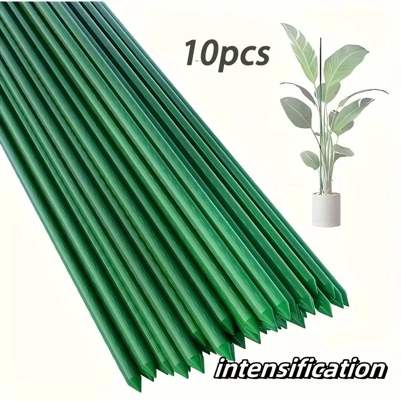 10 Stück grün beschichtete Metall-Gartenpfähle, robuste Pflanzengitter zur Befestigung von Tomaten, Gurken und Sträuchern Image