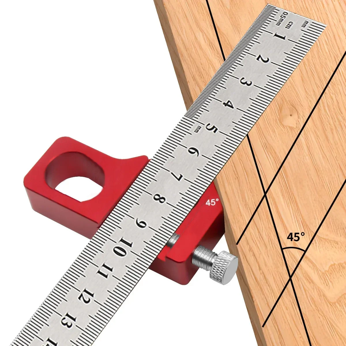 Multifunktionaler Stahl-Lineal-Positionierungsblock, 45/60/90 Grad Holzbearbeitungs-Anreißlehre für Präzise Linienmarkierung Image