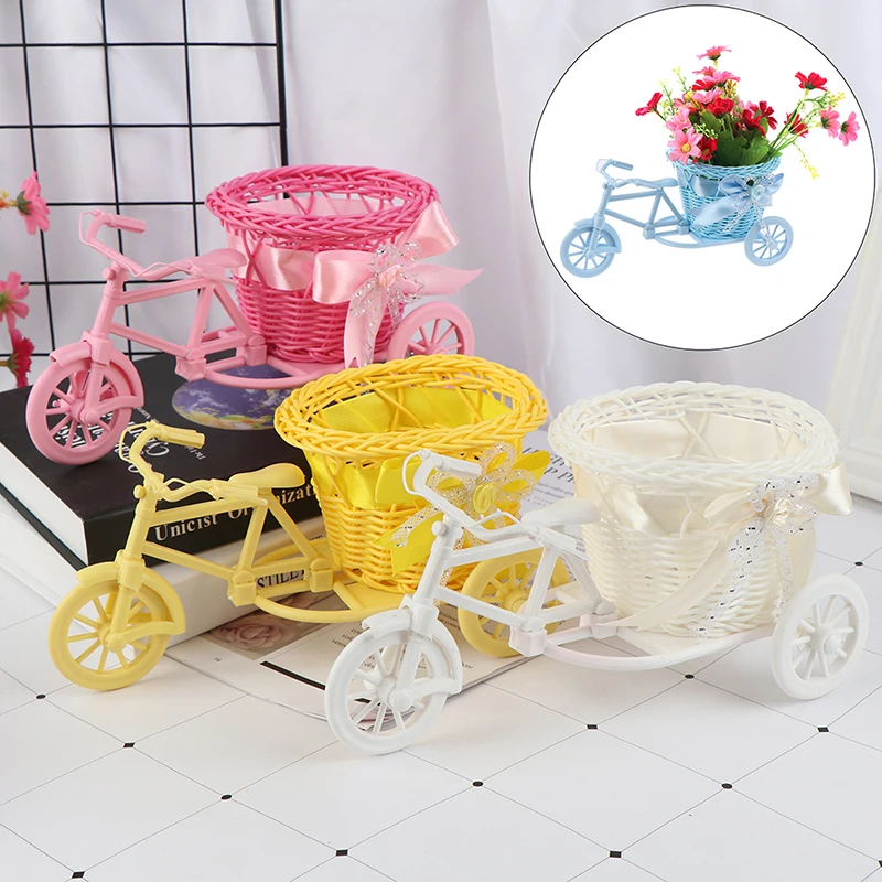 【AD】1 Stück kleiner, schöner Kunststoff-Blumenkorb für Dreirad, Fahrrad, Vase, Aufbewahrung für Hochzeit, Party, Zuhause, Büro, Tisch, Schreibtisch, Dekoration Image