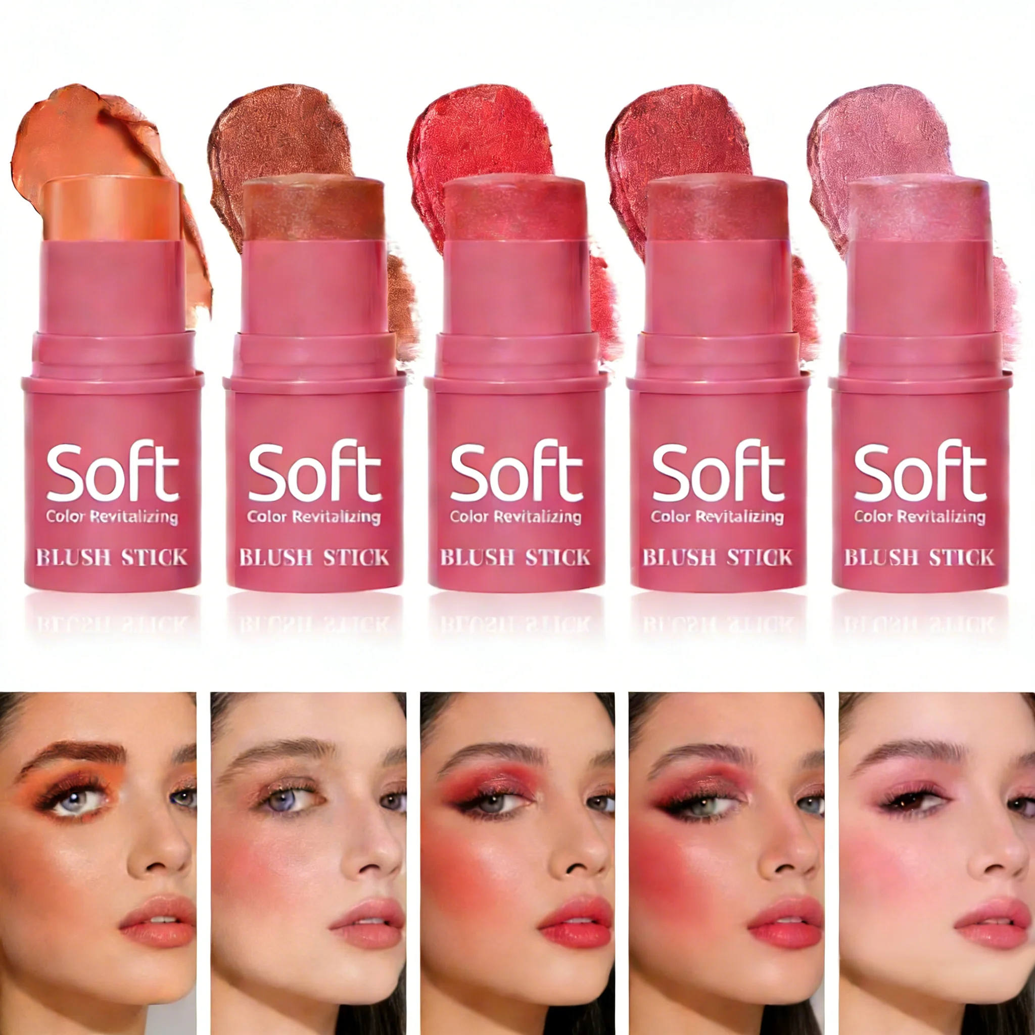 Multifunktionaler wasserfester Make-up-Stick für Rouge, aufbaubarer Rouge-Stick für die Wangen, mattes und glänzendes Finish, einfache Anwendung. Image