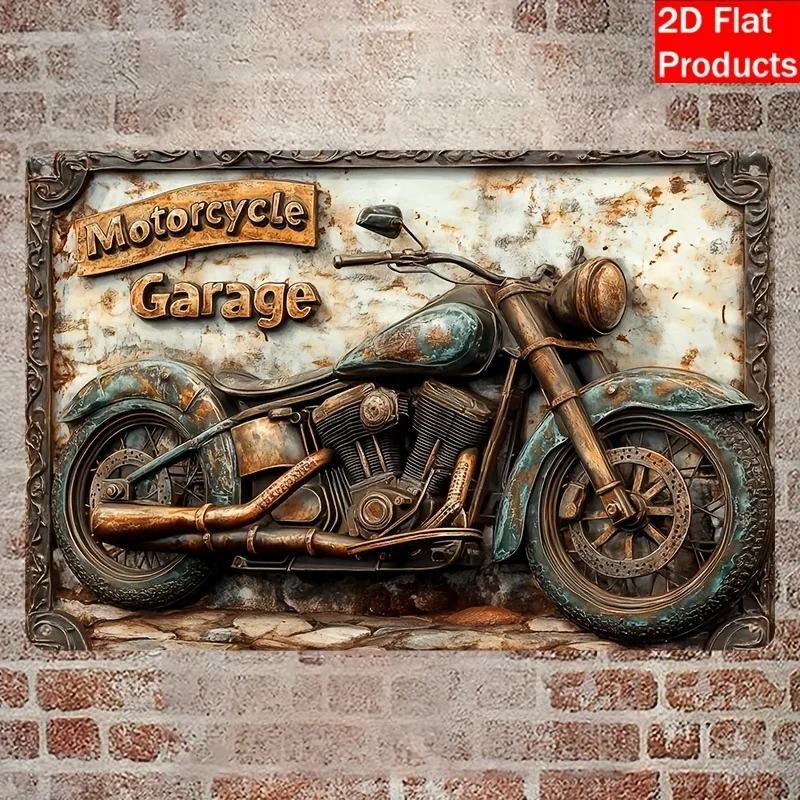 Vintage Motorrad-Garage Metall-Wandkunst – Rustikales Eisenschild mit langlebigem Design, für Heim-, Bar-, Café- und Bauernhofdekoration, P Image
