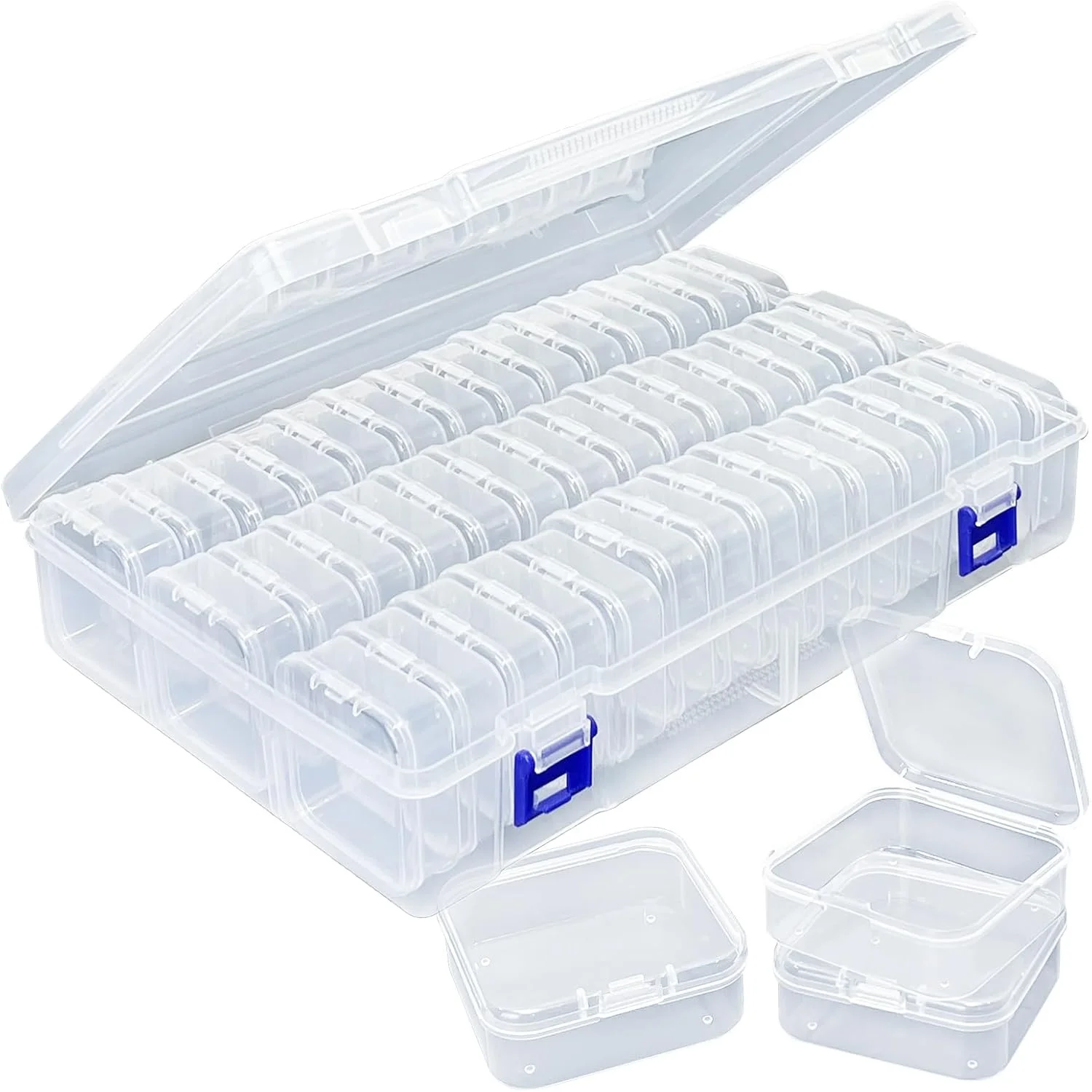 Transparente Mehrkammer-Aufbewahrungsbox aus Kunststoff für Perlen — Scharnierdeckel mit staubdichtem, versiegeltem Design — Erhältlich in den Größen 45, 20, 15
