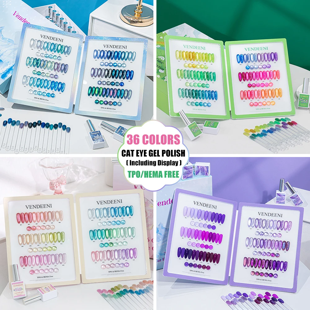 Vendeeni 36 Farben/Set Kristall Katzenauge Gel Nagellack Magnetischer UV LED Soak-Off Gel Lack Glasperlen Katzenauge Gel Mit Display Image