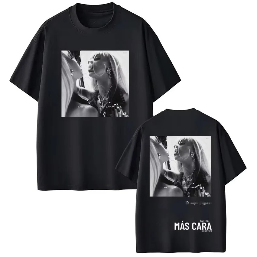 T-shirt con stampa del tour 2026 dell'album nuovo di Bad Gyal Mas Cara, Abbigliamento uomo, T-shirt vintage da donna, Nuova maglietta estiva, T-shirt casual alla moda